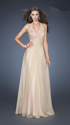 Sexy Nude Deep V Neck Open Back Long Sparkly Prom Dress